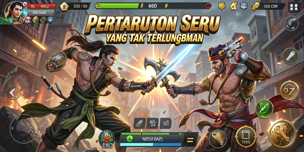 Tampilan gameplay pertarungan seru dan intens di 66D.