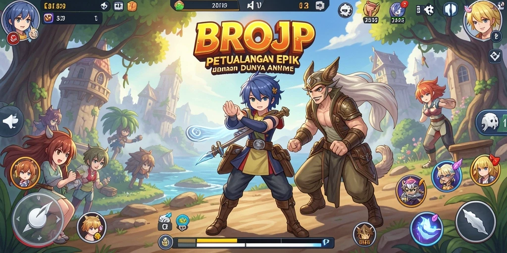 Tangkapan layar permainan BROJP menunjukkan aksi seru dan karakter anime.