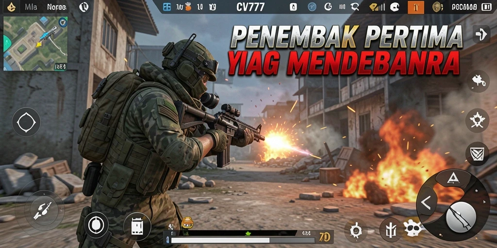Tampilan aksi mendebarkan dari gameplay CV777 FPS.