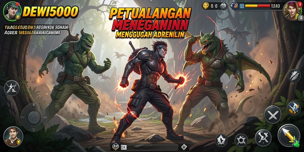 Tampilan gameplay DEWI5000 yang menegangkan dan berwarna-warni.