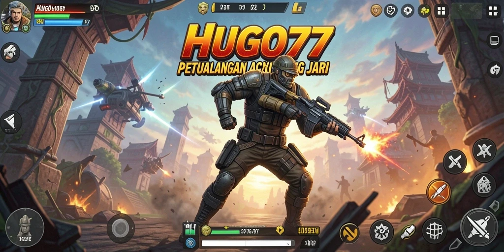 Menampilkan aksi seru dari gameplay HUGO77 yang mendebarkan.