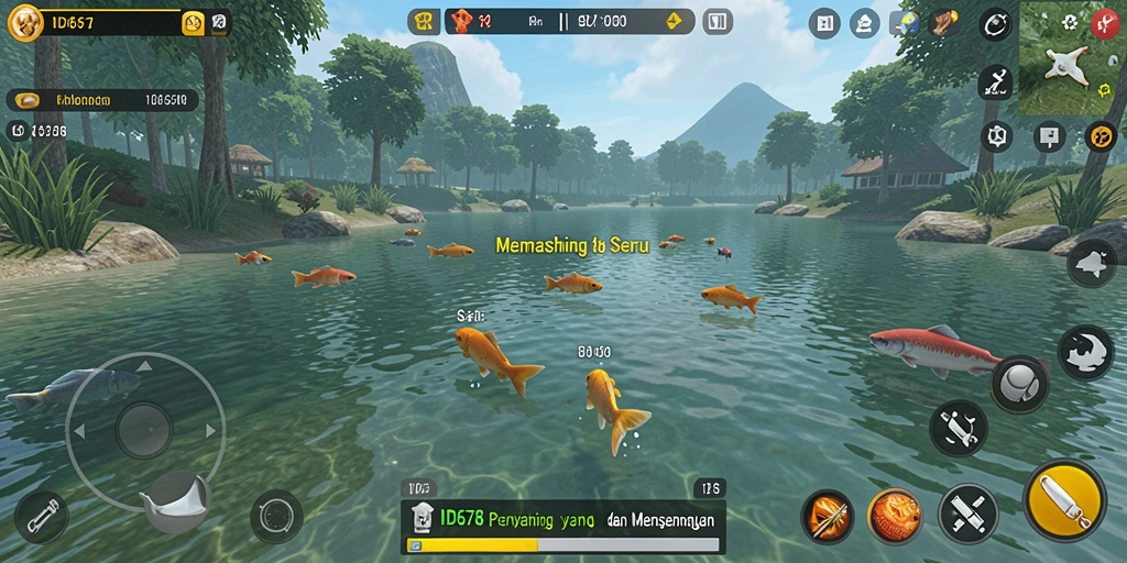 Tampilan gameplay ID678 yang menarik saat memancing ikan besar.