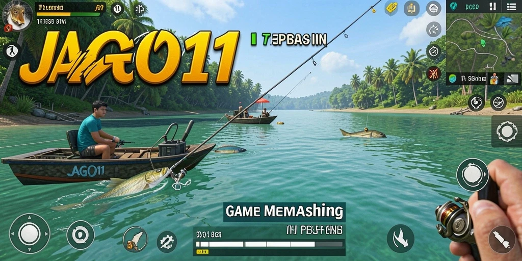 Tampilan gameplay JAGO11 yang menampilkan aksi memancing yang mendebarkan.