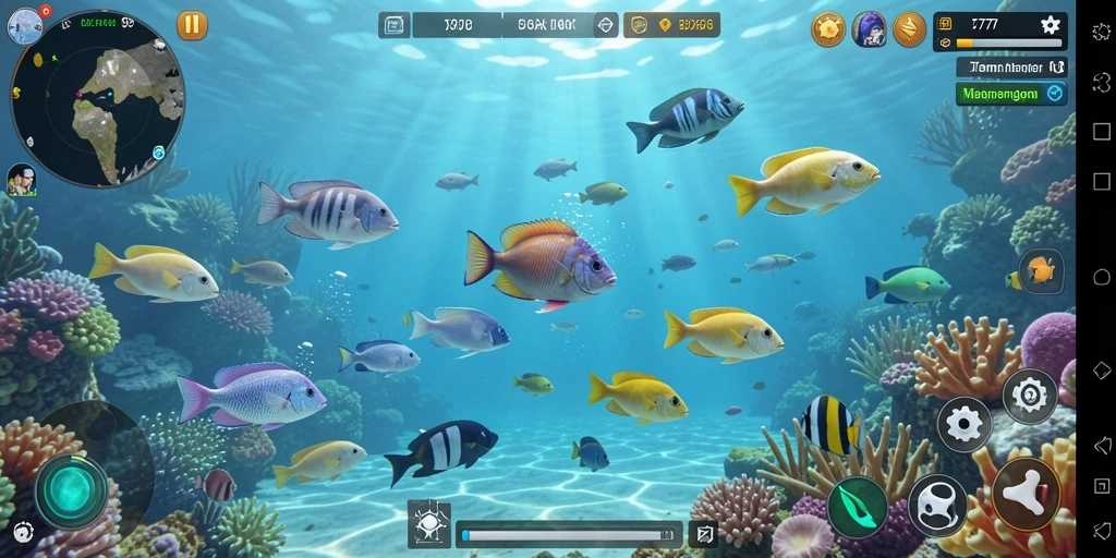 Tangkapan layar gameplay L777 yang menyerupai dunia bawah laut.