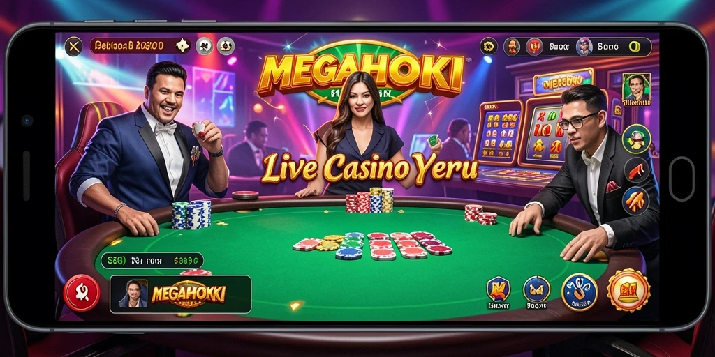 Tangkapan layar gameplay MEGAHOKI yang menampilkan dealer langsung dan suasana kasino.