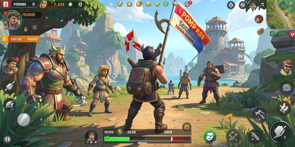 Tampilan gameplay POMPA88 menunjukkan kebebasan eksplorasi dunia terbuka.