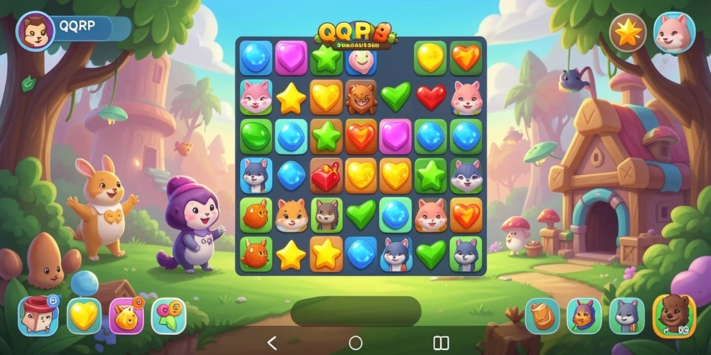 Tampilan screenshot QQRP menampilkan aksi seru dalam permainan Match-3.