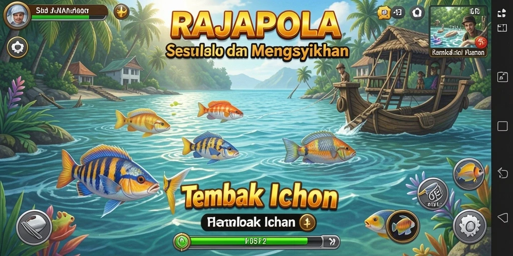 Screenshot gameplay RAJAPOLA dengan aksi Tembak Ikan yang seru.