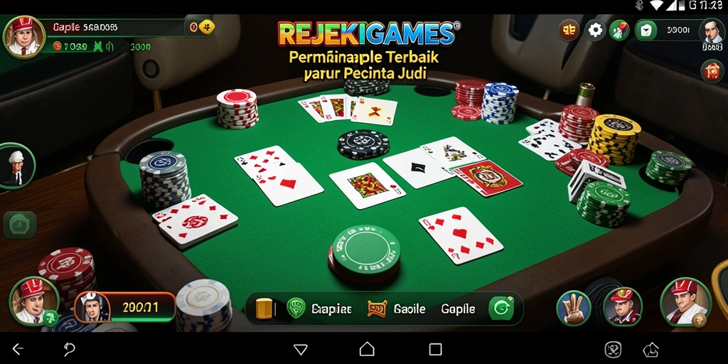 Tampilan gameplay seru dalam REJEKIGAMES dengan kartu Gaple.