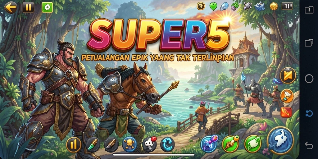 Gameplay SUPER5 yang menegangkan dan penuh aksi dalam petualangan.