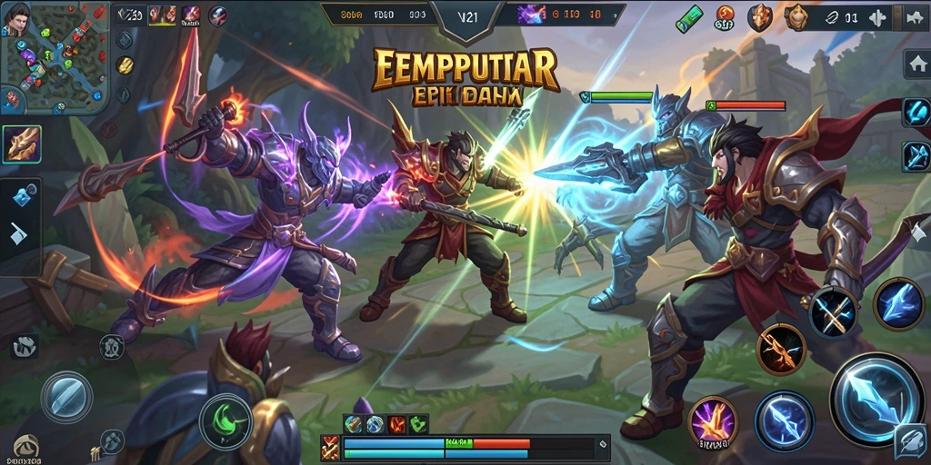Tampilan gameplay V21 yang menakjubkan dalam arena perang MOBA.