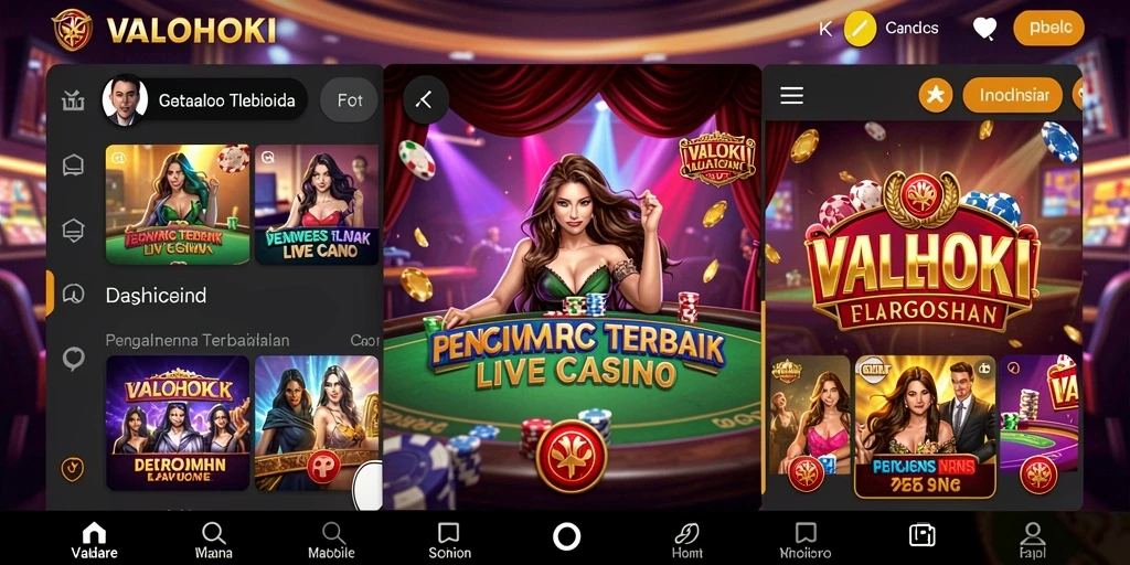 Screenshot gameplay VALOHOKI yang menunjukkan dealer langsung dan suasana kasino.