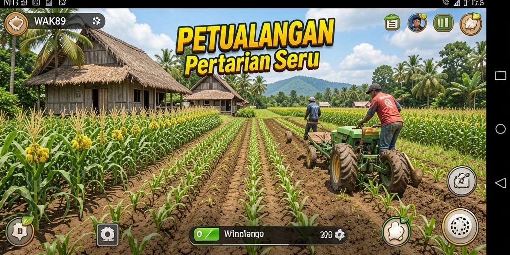 Tampilan gameplay seru dalam WAK89 yang menampakkan aktivitas berkebun.